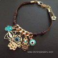 Leather Knots Chain Evil Eye Bracelet With Hamsa Pendant